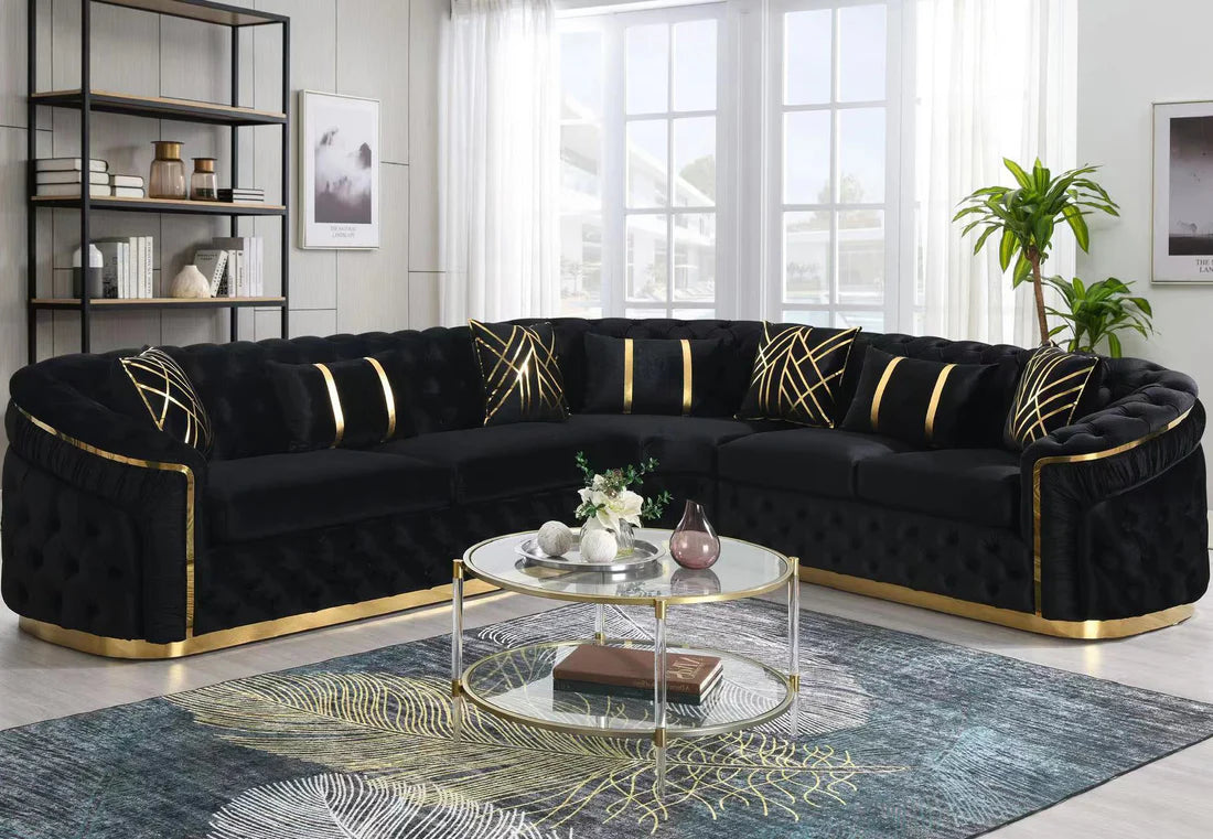 CORNER SECTIONAL VELVET IN BLACK