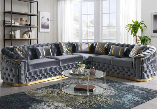 CORNER VELVET SECTIONAL IN GRAY