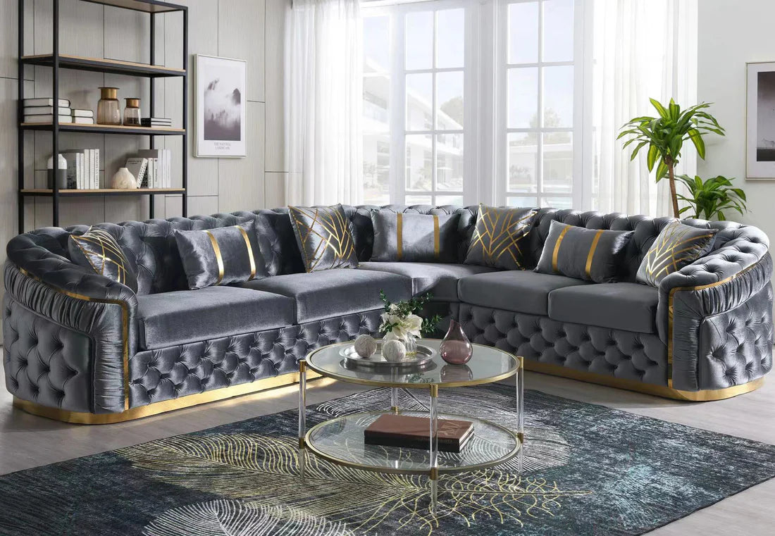 CORNER SECTIONAL VELVET IN BLACK