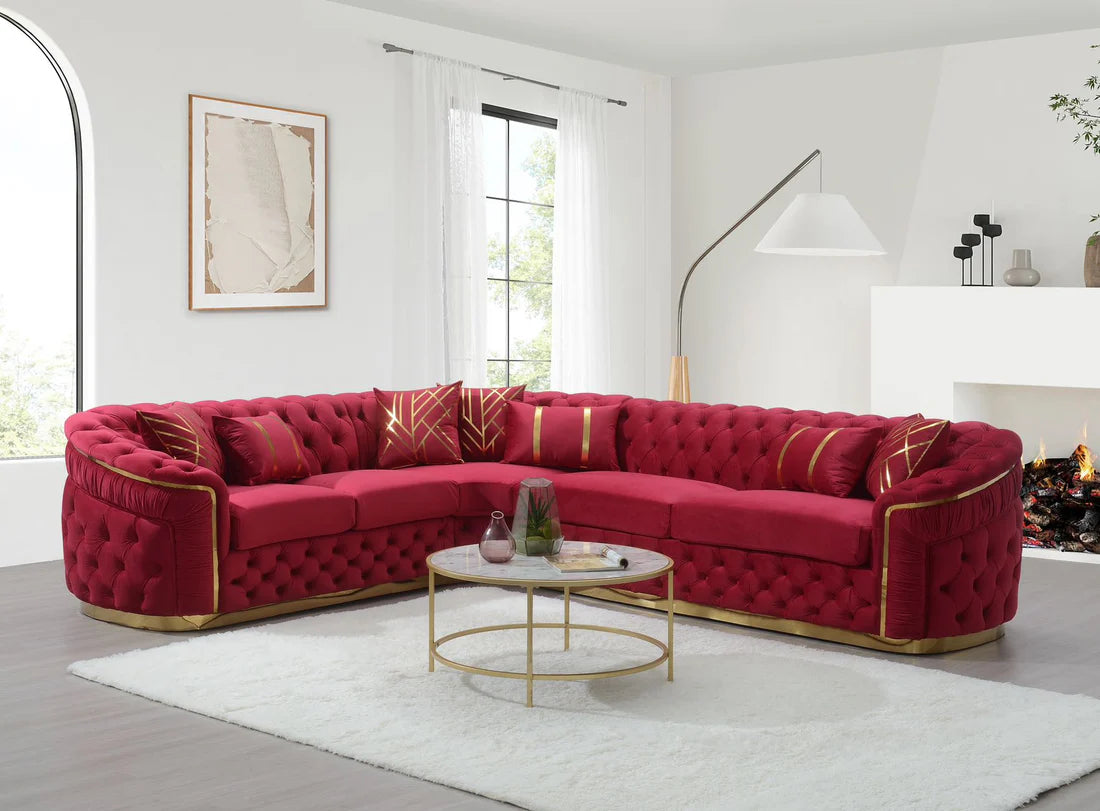 CORNER SECTIONAL VELVET RED