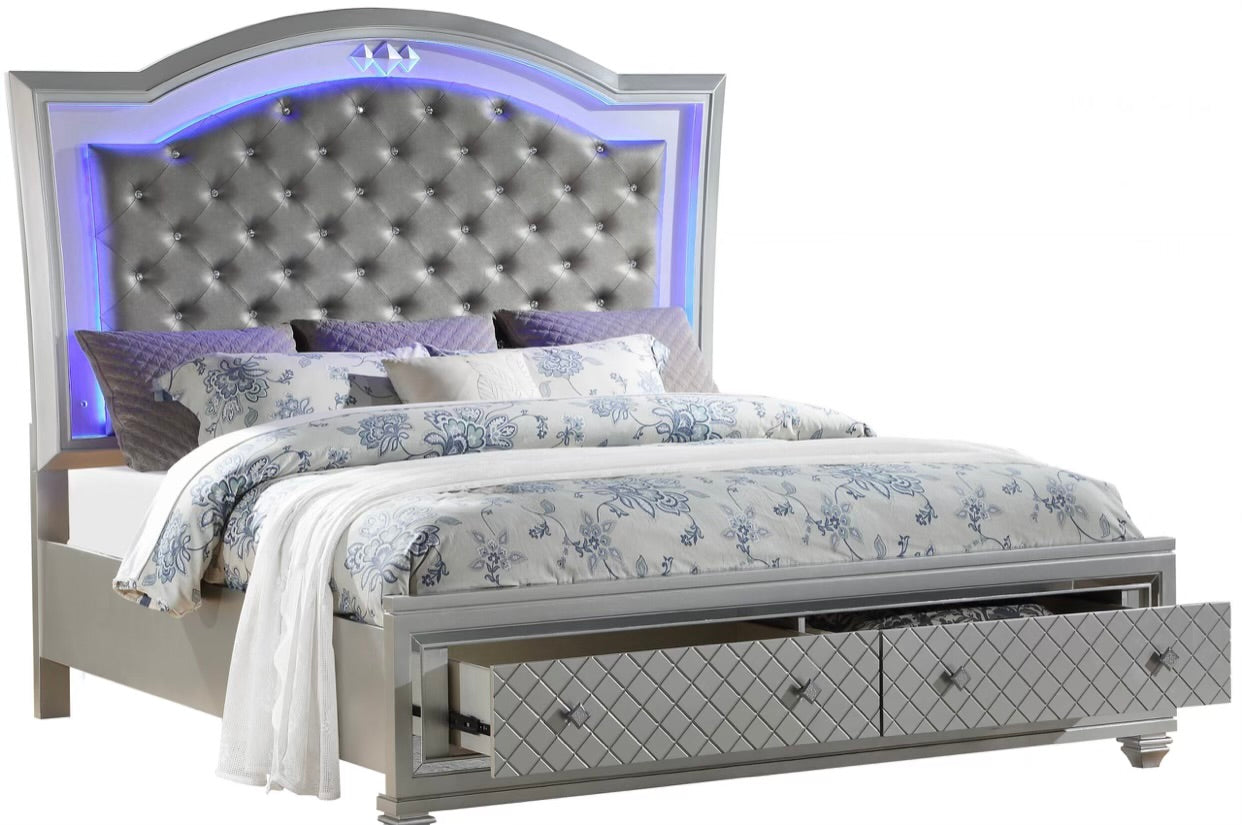 SHINEY QUEEN BED DRESSER AND MIRROR