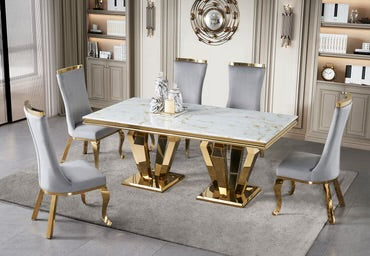 D1987- Marble Dining Table WITH 6 CHAIRS