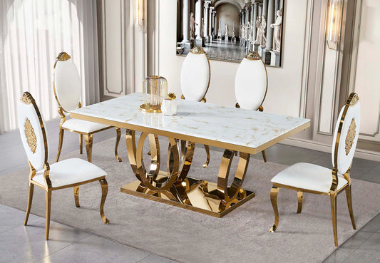 D-411 MARBLE DINING TABLE WITH 6 CHAIRS